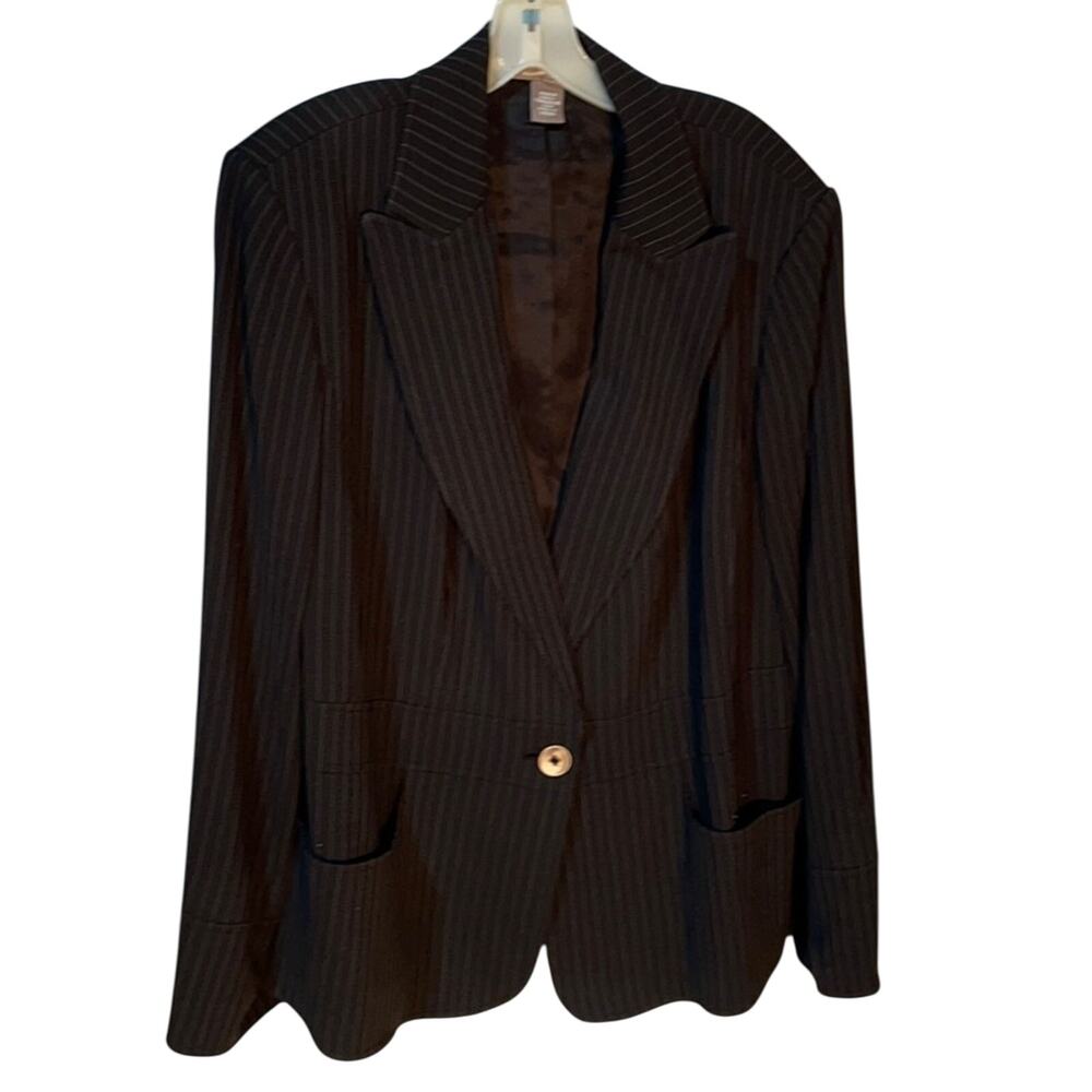 Ellen Tracy 20 black tan pin stripe jacket euc